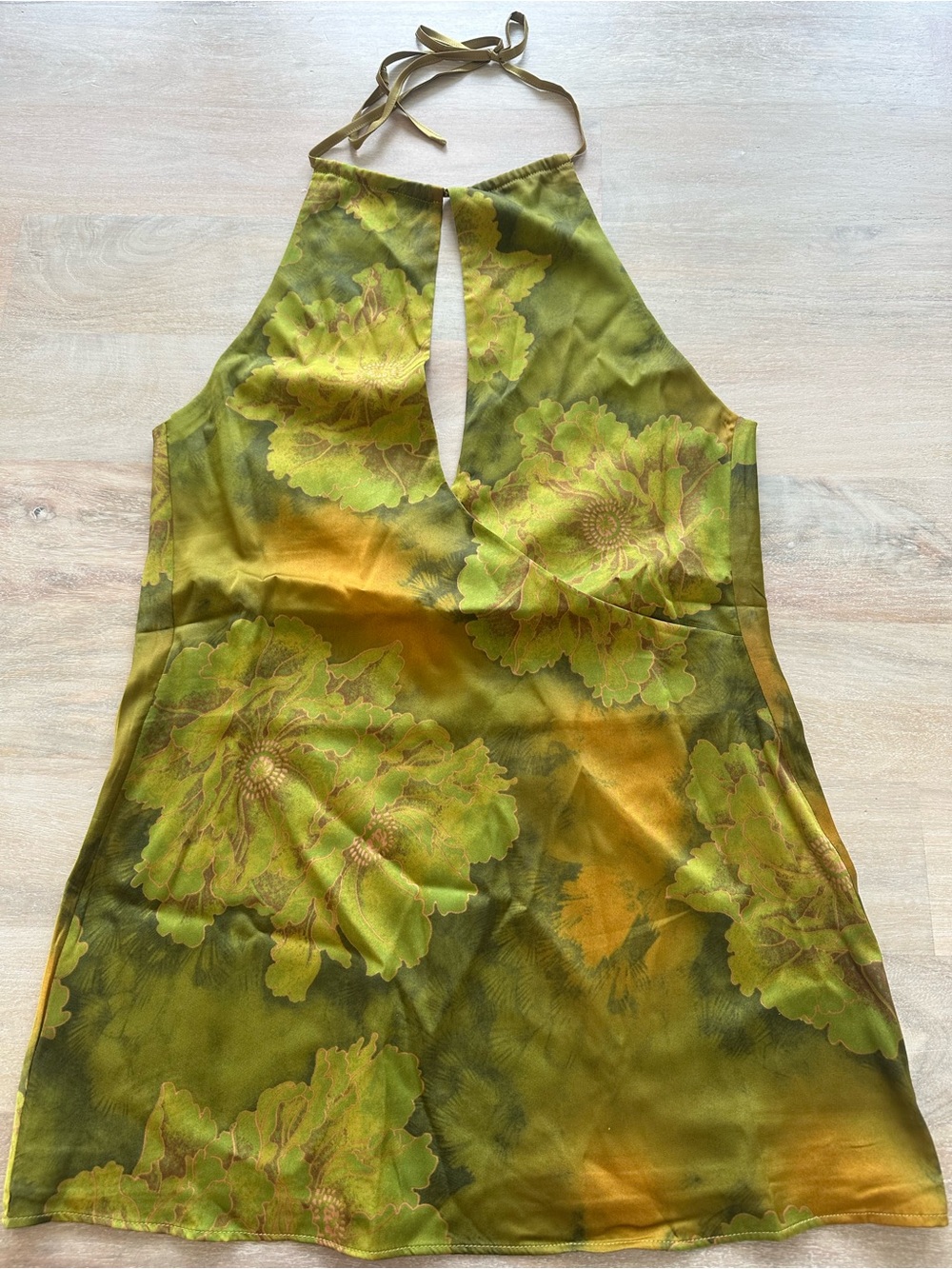 Tiger Mist Olive Green Floral Halter Mini Dress